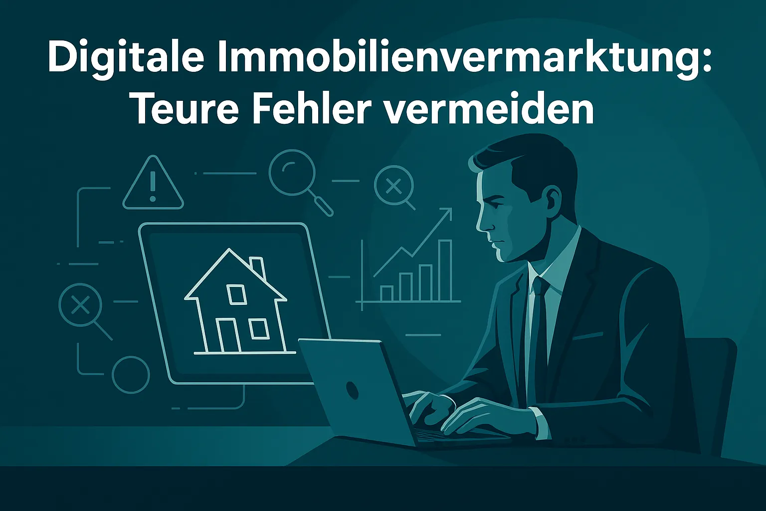 Slug: digitalisierung-immobilienverkauf-fehler-vermeiden

Meta Title: Digitale Immobilienvermarktung: Teure Fehler vermeiden

Meta Description: Wir zeigen die häufigsten Fehler bei der digitalen Immobilienvermarktung und wie Sie teure Folgeschäden vermeiden. Jetzt Risiken kennenlernen! wir brauchen ein viel moderneres digitales bild zu dem thema, dezent, seriös und professionell